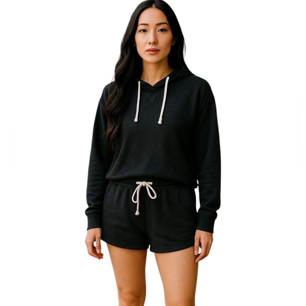 Black Hoodie and Shorts Set